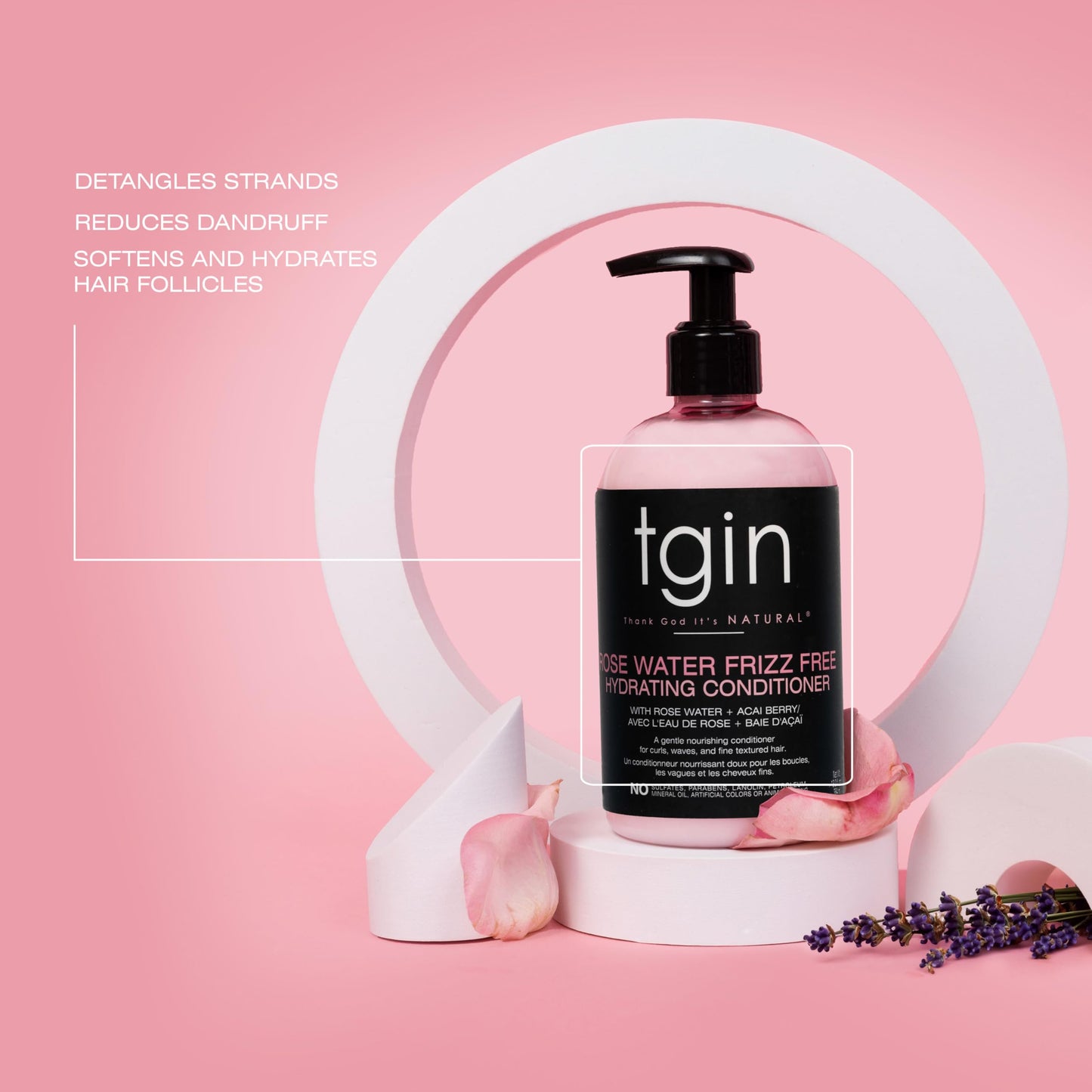 tgin Rose Water Frizz-Free Hydrating Hair Conditioner - Lightweight Moisture & Shine for Curly Hairs - Conditioner for Women Detangles & Controls