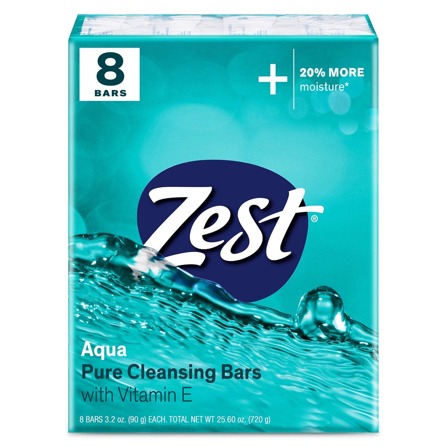 Zest Invigorating Aqua Bar Soap - 8 Bars - Refreshing Rich Lather Rinses Your Body Clean and Leaves You Feeling Moisturized with Vitamin E for Smooth