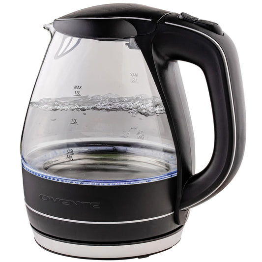 OVENTE Electric Kettle, 1.5L Borosilicate Glass Countertop Water Heater and Boiler for Coffee or Tea, BPA-Free, Auto Shut-Off, Boil-Dry Protection…