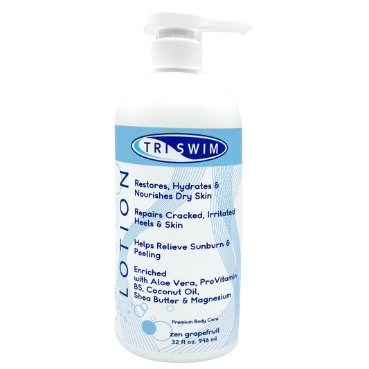 TRISWIM Swim Lotion 32oz with Pump | After Swim Lotion for Dry & Itchy Skin | Neutralizes Chlorine, Bromine & Saltwater | Deep Moisturizing Formula