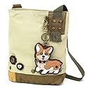 CHALA Womens' Canvas Patch Crossbody Handbag with Keyfob- Sand (Corgi- Sand)