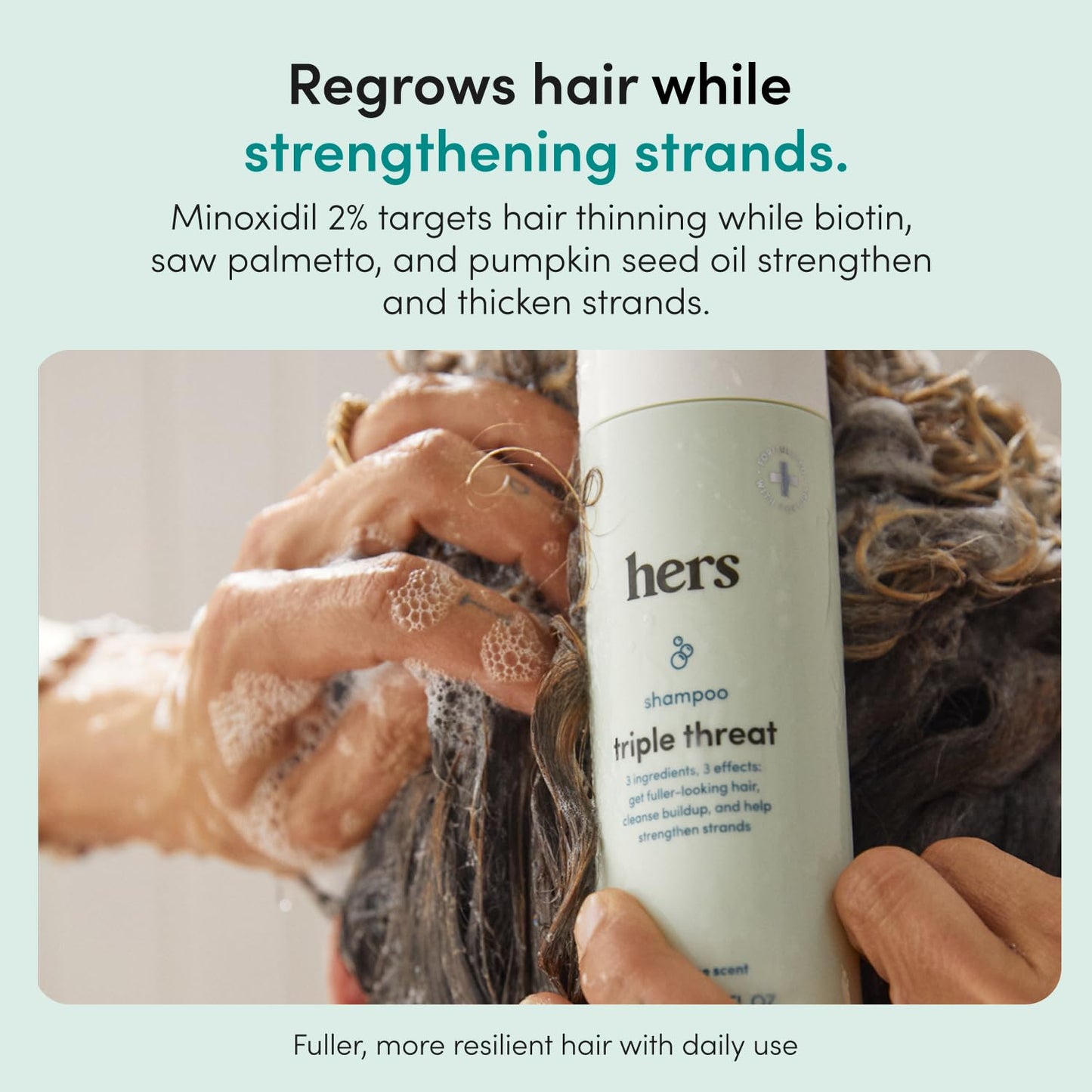 HIMS and HERS Triple Threat Shampoo - Conditioner and 2% Minoxidil Set - Biotin - Saw Palmetto and Pumpkin Seed Oil - Regrowth for Women - Color-Safe