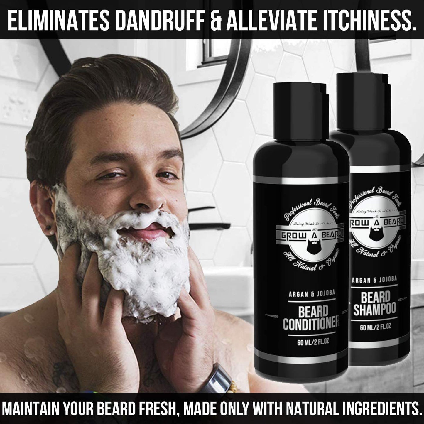 Beard Straightener Grooming Kit for Men, Beard Growth Kit, Wash, Brush & Comb, Unscented Growth Oil, All Natural Sandalwood Balm, Conditioner, Razor