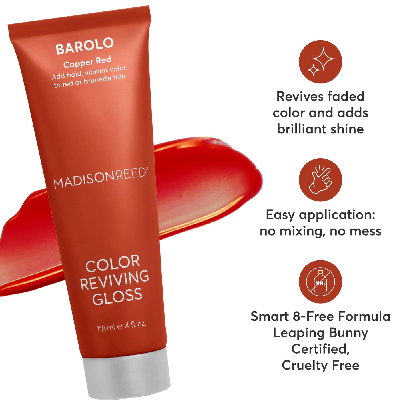 Madison Reed Color Reviving Gloss - Barolo Red | Semi-Permanent, Color Depositing Gloss for Brunette & Red Hair, Revives Faded Red Tones, Boosts