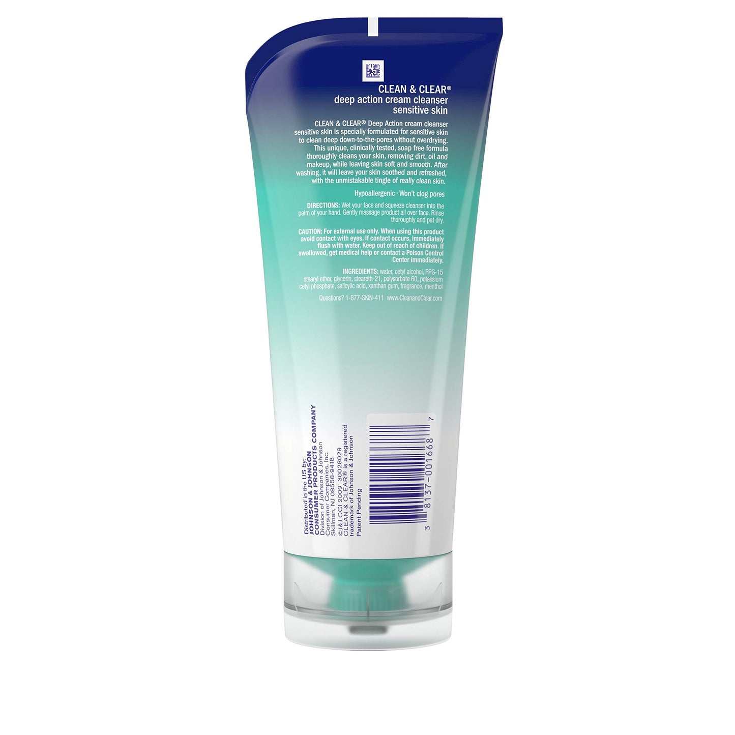 Clean & Clear Deep Action Cream Facial Cleanser for Sensitive Skin, Gentle Daily Face Wash with Oil-Free, 6.5 oz