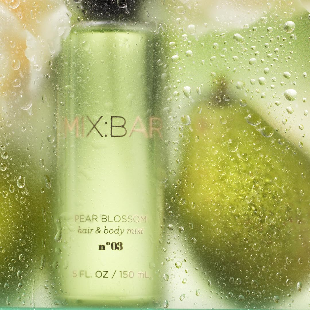 MIX:BAR Pear Blossom Hair + Body Mist, Bedroom Linen Spray - Notes of Pear, Petals, Apple, White Musk, Fruity Scent, 5oz