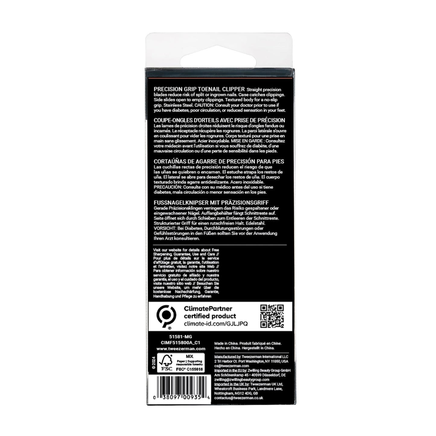 Tweezerman Men's Precision Grip Toenail Clipper, Black