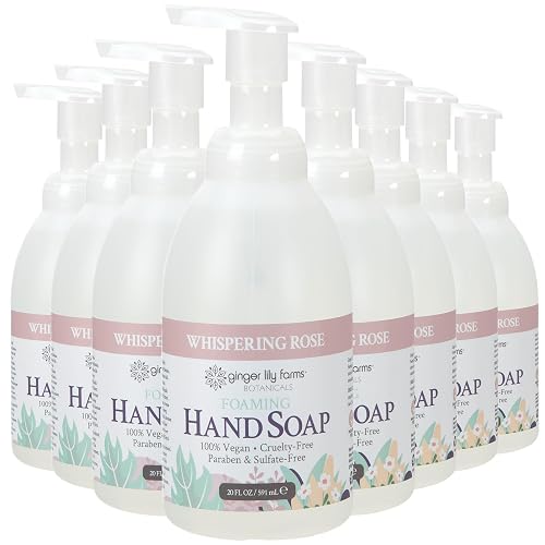 Ginger Lily Farms Botanicals All-Purpose Foaming Hand Soap Refill, 100% Vegan & Cruelty-Free, Whispering Rose Scent, 20 Fl Oz (Pack of 8)