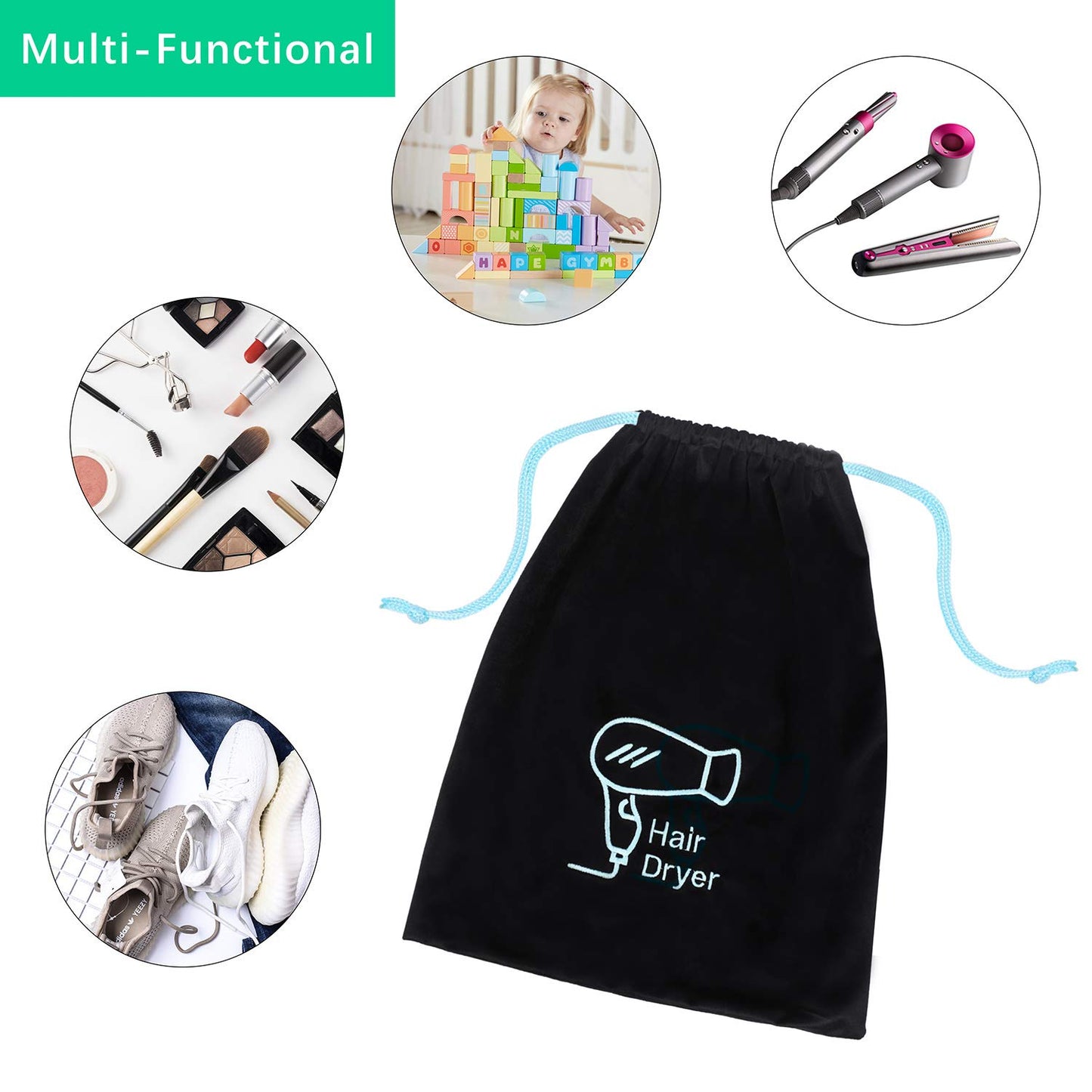 AKLVBL Hair Dryer Bag 11.8’’x 14’’ Storage Organizer Bag For Hairdryer and All Hair Tools With Drawstring, Ideal for Travel, Gym, Hotel or Home Use