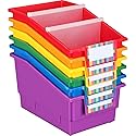 Really Good Stuff Chapter Book Library Bins with Dividers, 8.75" x 13.5" x 7.75" - 6 Pack, Group Color, Plastic Shelf Bin Organizer for Classroom…