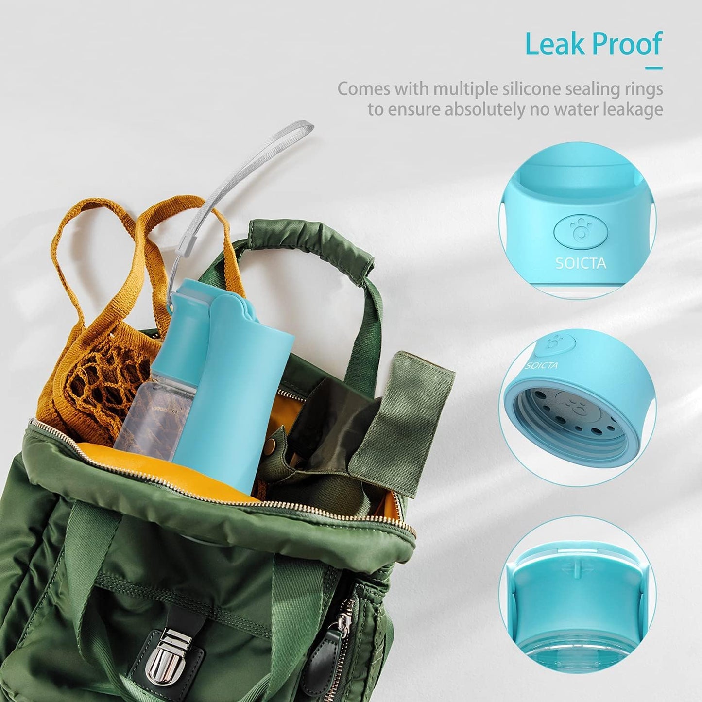 SOICTA Portable Pet Water Bottle – 19oz/12oz Dispenser for Dogs, & Small Animals, Travel Water Bowl for Walking, Hiking, Outdoor Use (19oz Blue)