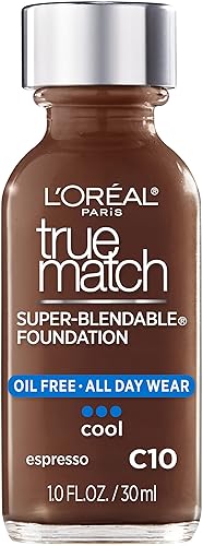 L’Oréal Paris Makeup True Match Super-Blendable Liquid Foundation, Espresso C10, 1 Fl Oz,1 Count