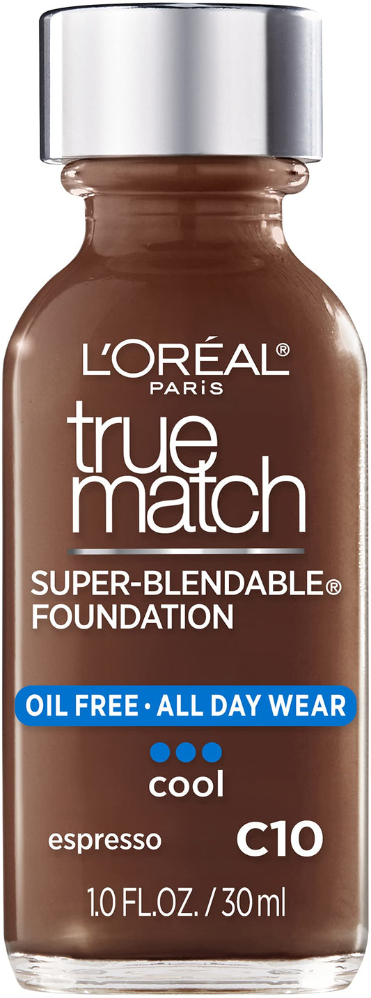 L’Oréal Paris Makeup True Match Super-Blendable Liquid Foundation, Espresso C10, 1 Fl Oz,1 Count