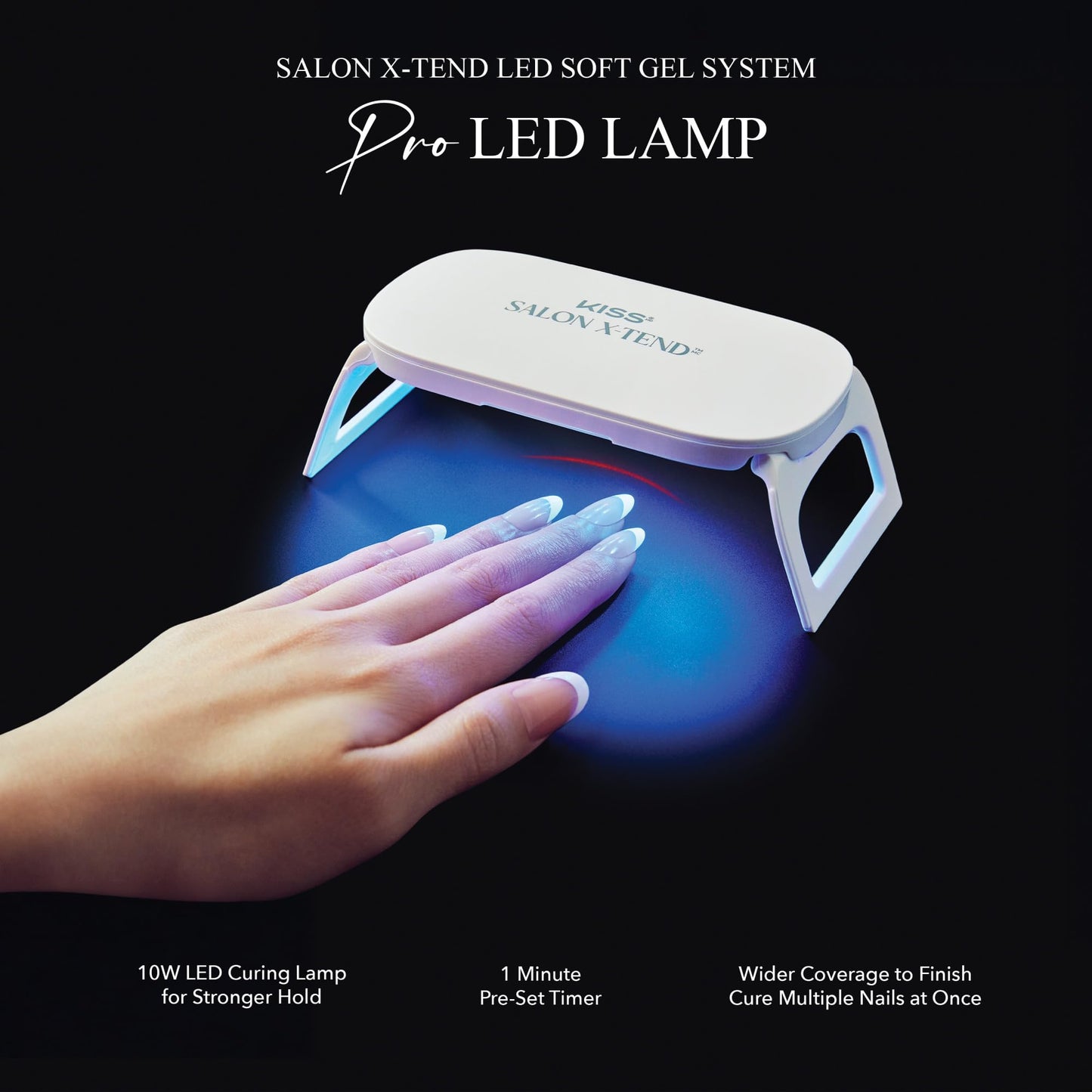 Kiss Salon X-tend Pro LED Lamp, LED Gel Nail Kit System, 10 Watts, For Curing Salon X-tend Press On Nails, Wide Coverage, LED Hand Guide, USB-C Power Beauty & Personal Care KISS