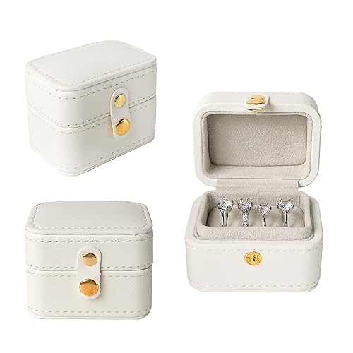 SQIAN Travel Ring Organizer Box - Premium Handmade Jewelry Storage Case/Small Portable Jewellery Earring Gift Collection-WHITE