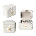 SQIAN Travel Ring Organizer Box - Premium Handmade Jewelry Storage Case/Small Portable Jewellery Earring Gift Collection-WHITE