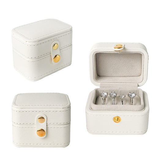 SQIAN Travel Ring Organizer Box - Premium Handmade Jewelry Storage Case/Small Portable Jewellery Earring Gift Collection-WHITE
