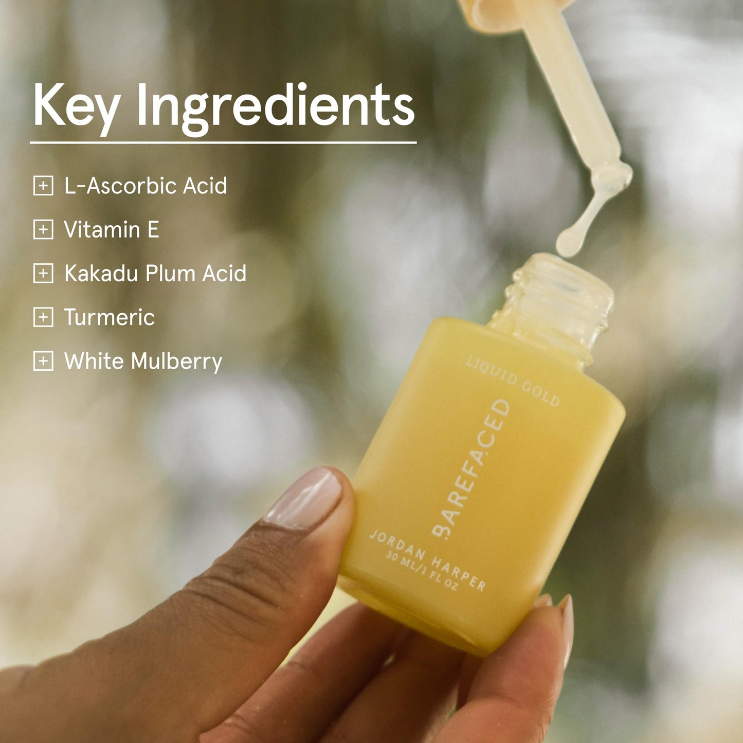 Barefaced Liquid Gold 1 Fl Oz - 15% Vitamin C Serum with Hyaluronic Acid & Vitamin E for Anti-Aging, and Hydration, Antioxidant Formula, Reduces Dark