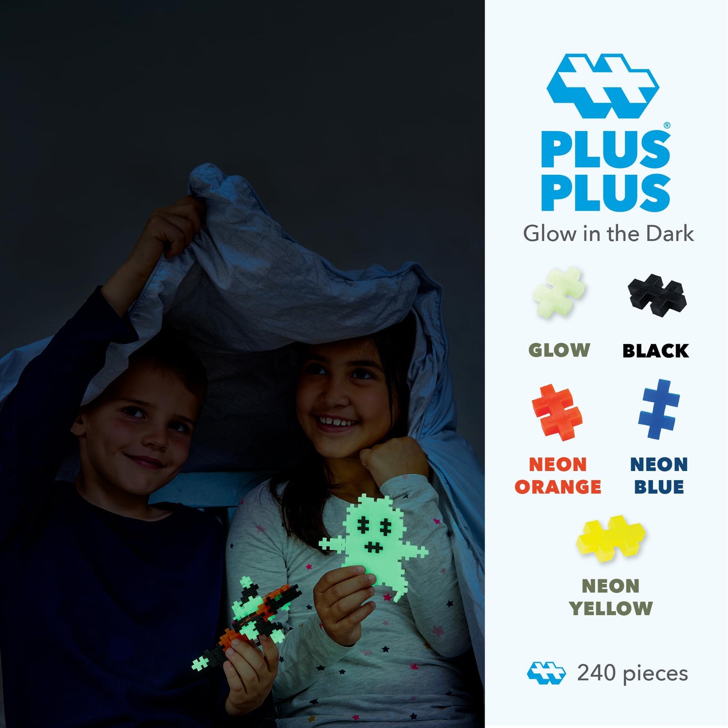 Plus Plus 240pc Interlocking Building Blocks – Glow in Dark STEM Connecting Toys for Kids, Open-Ended Classroom Mini Manipulatives