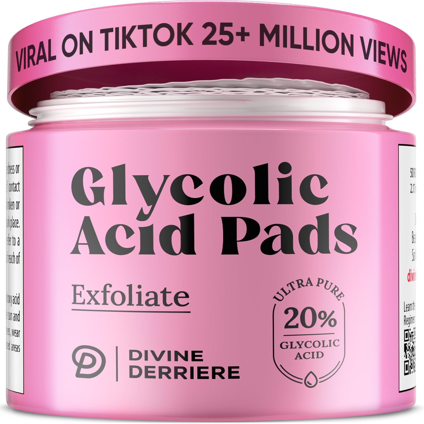 Glycolic Acid Pads with Vitamin C - Toner Pads for Face Cleansing With Tea Tree Oil - Exfoliating Pads with 20% AHA & Vitamins E, B3, B5 - Facial Peel