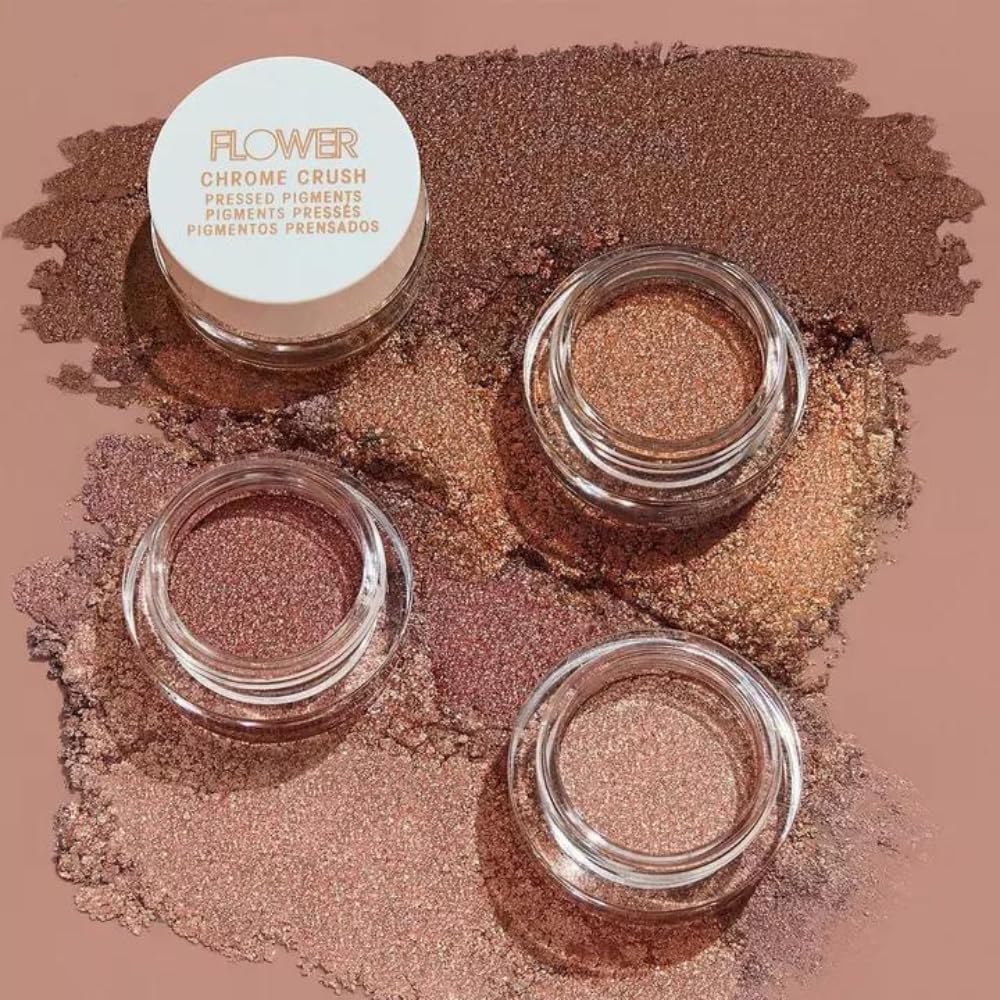 FLOWER BEAUTY By Drew Barrymore Chrome Crush Eyeshadow - Gel Powder + Buildable Formula - Shimmer + Glitter - Eyeshadow Topper (Amber)