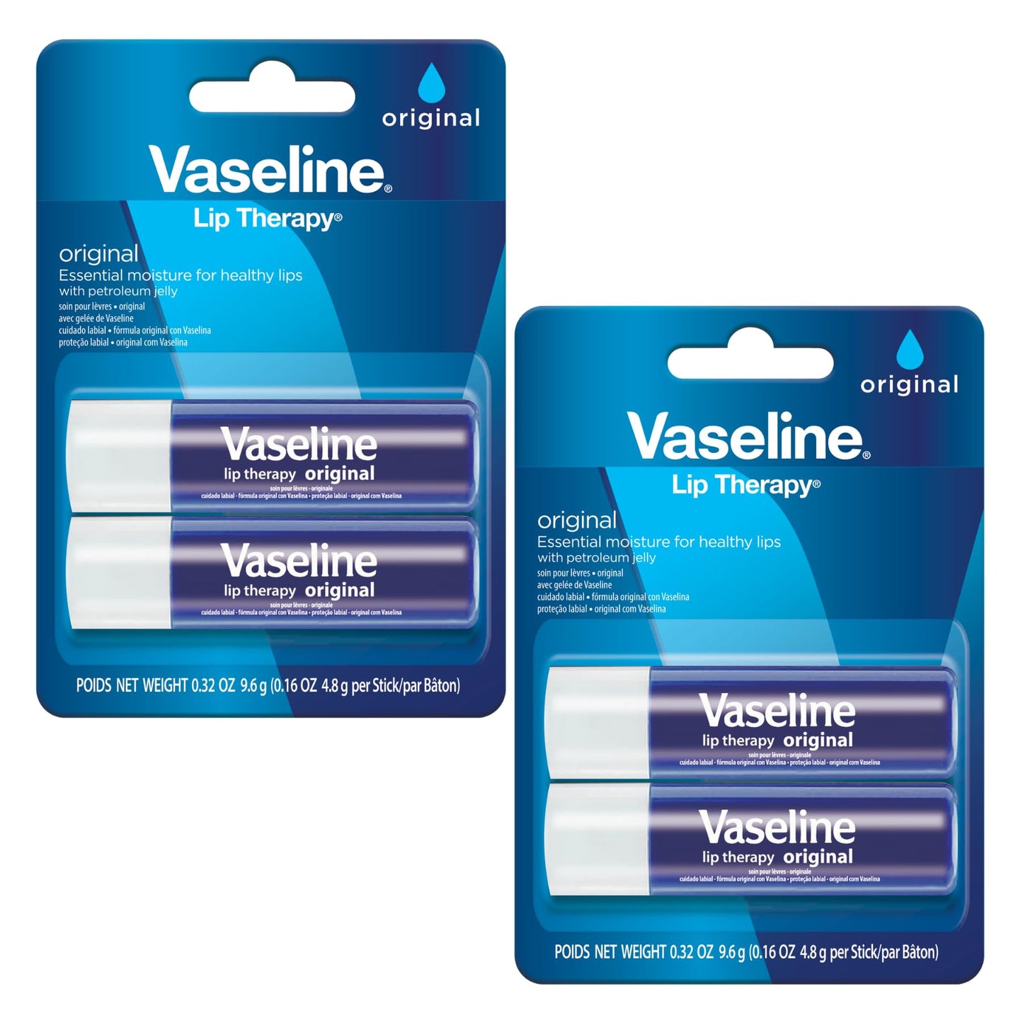 Vaseline Lip Therapy Care Original, Fast-Acting Nourishment, Ideal for Chapped, Dry, Cracked, or Damaged Lips, Lip Balm, 2-Pack of 2, 0.16 Oz Each, 4