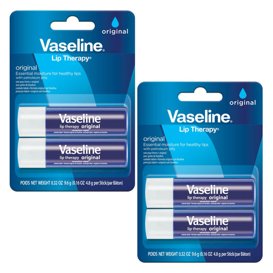 Vaseline Lip Therapy Care Original, Fast-Acting Nourishment, Ideal for Chapped, Dry, Cracked, or Damaged Lips, Lip Balm, 2-Pack of 2, 0.16 Oz Each, 4