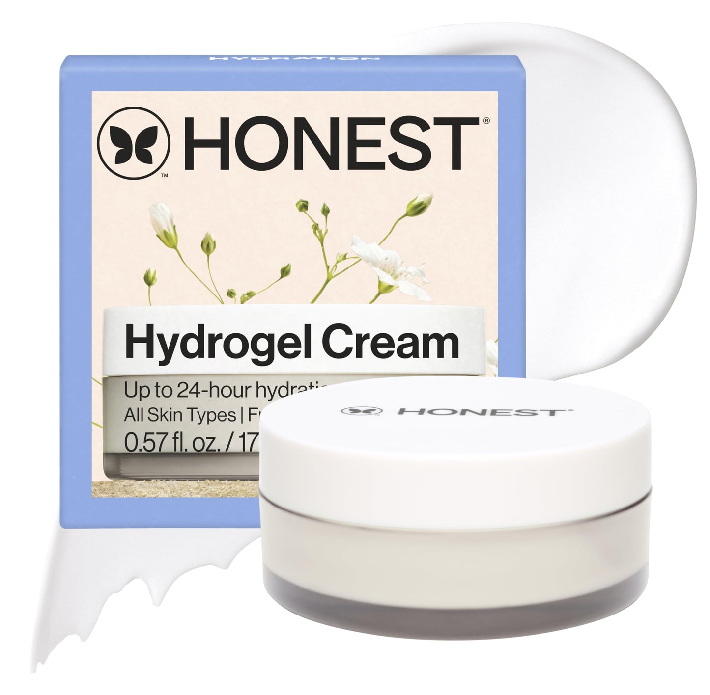 Honest Beauty Mini Hydrogel Cream with Hyaluronic Acid, Lightweight Moisturizing Water Gentle for Sensitive Skin, Fragrance-Free, Vegan, Travel Size