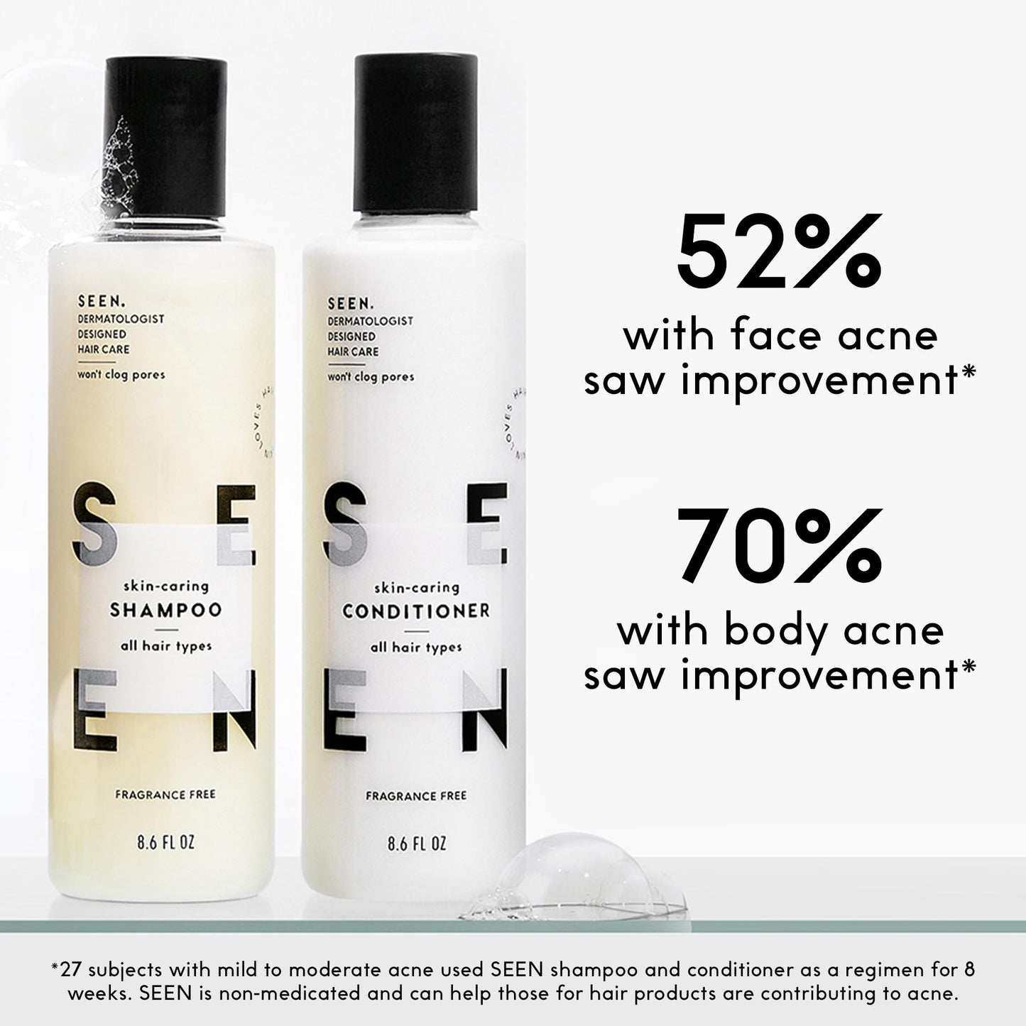 SEEN Travel Trio, Fragrance Free - Non-Comedogenic Blow-Out Hair Cream, Shampoo & Conditioner Set - Dermatologist-Developed- Reduces Frizz- Heat