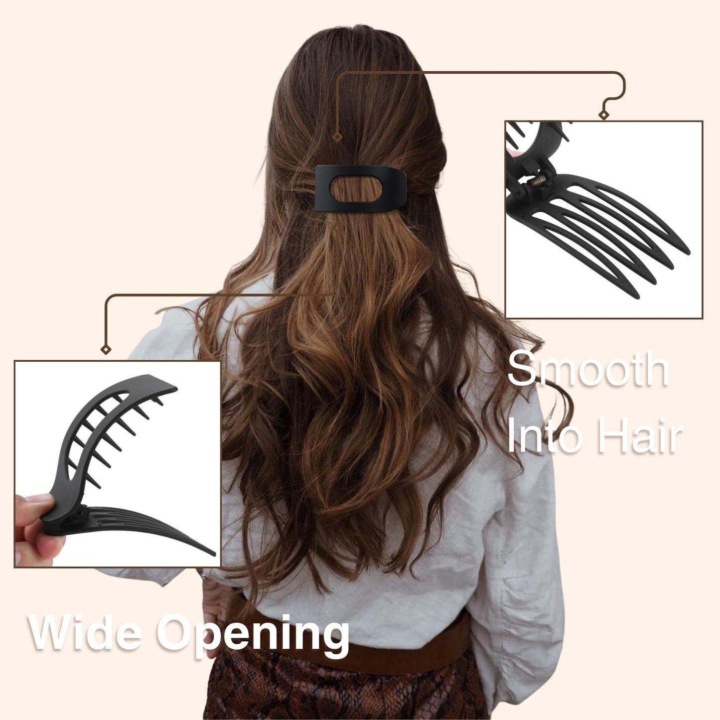 8 Pack Neutral Flat Hair Clips for Women - Large Matte No-Slip Rectangle Claw Clips Thick & Thin Hair in Brown, Black, and Blonde, Strong Hold Square Beauty and Personal Care Drealoe