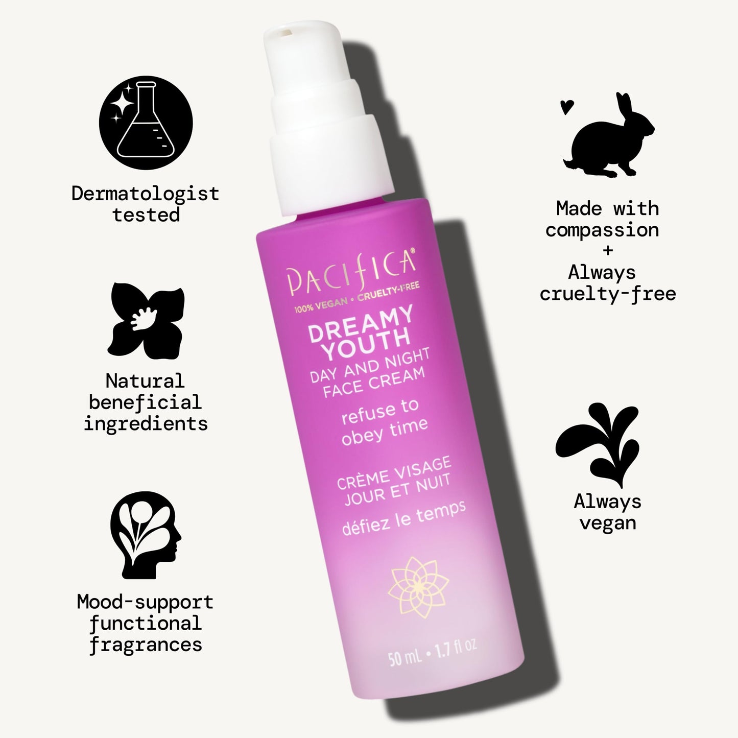 Pacifica Face Moisturizer Lotion - Dreamy Youth Day & Night Face Cream, Daily Skincare, Grapeseed Oil, Peptides, Hydrating, Facial Lotion, Skincare