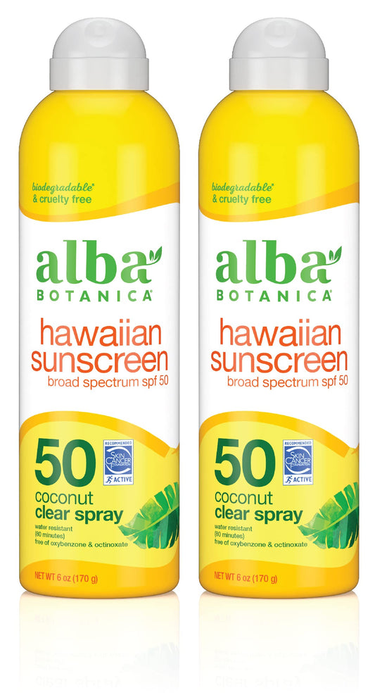 Alba Botanica Sunscreen Spray for Face and Body, Broad Spectrum SPF 50 Sunscreen, Hawaiian Coconut, Water Resistant and Biodegradable, 6 fl. oz