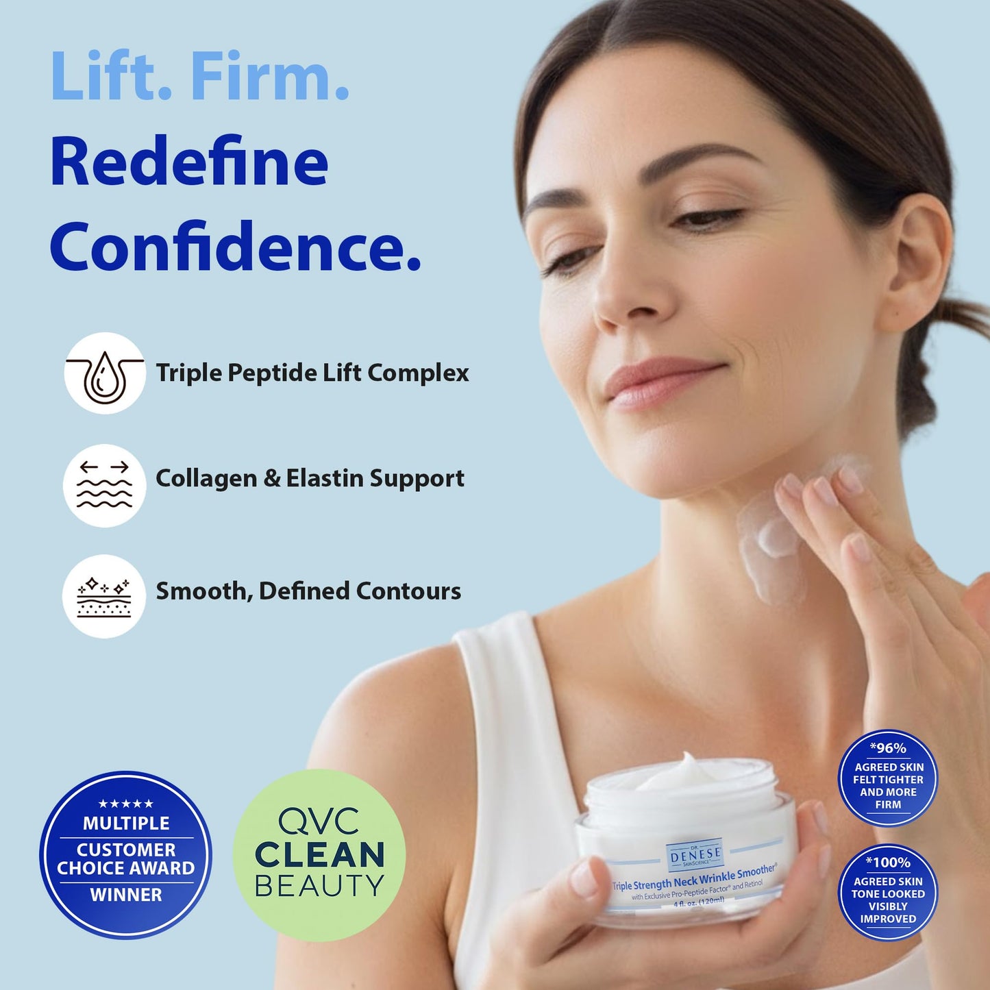 Dr. Denese Triple Strength Neck Wrinkle Smoother 4 oz - Firming Cream with Triple Amount of Peptides Compared to Industry Standards - Retinol