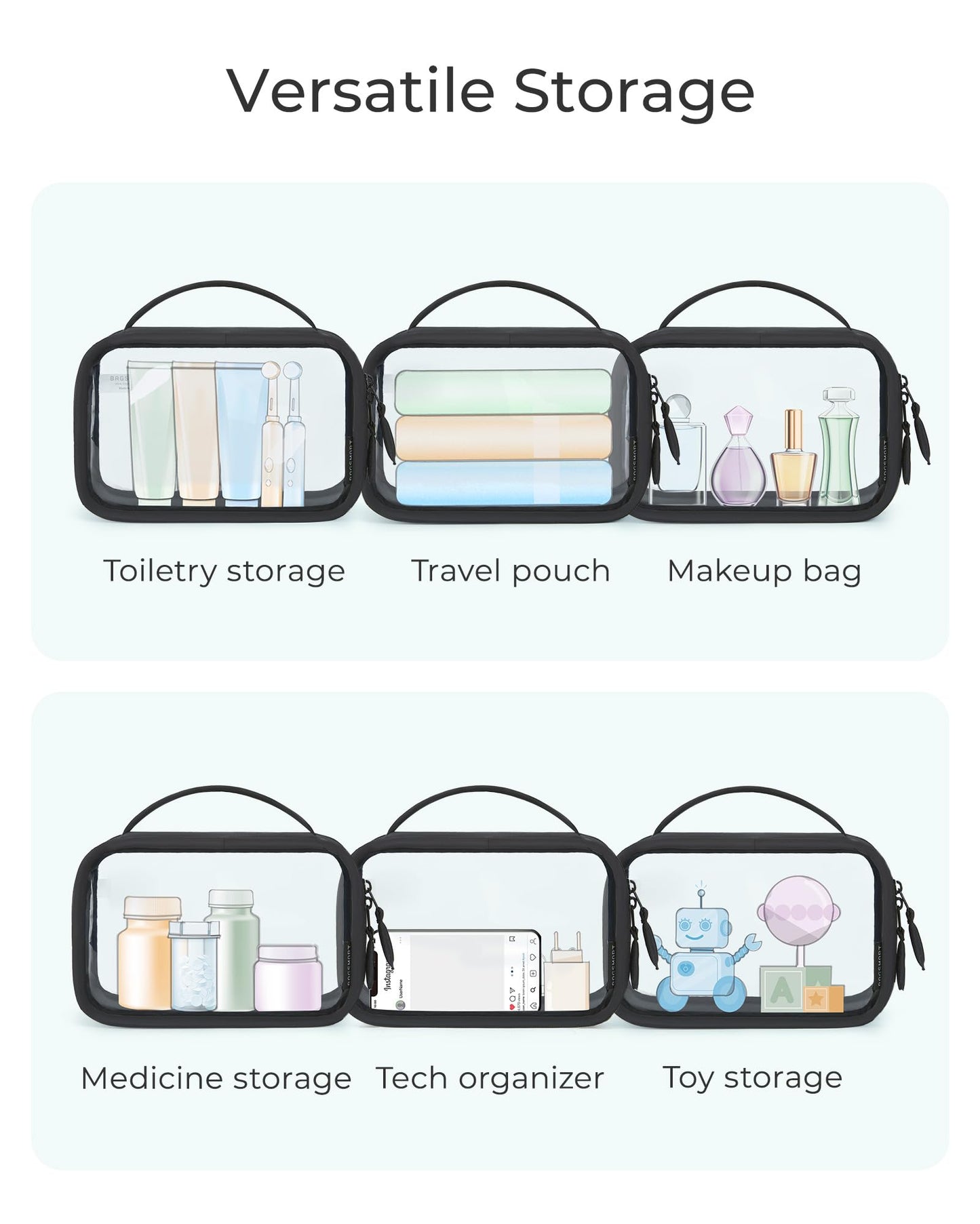 BAGSMART TSA-Approved Toiletry Bag, Large Opening Clear Makeup Bag with Handle, Quart Sized Travel Toiletry Bag, Carry-On Airline Compliant for Men Beauty and Personal Care BAGSMART