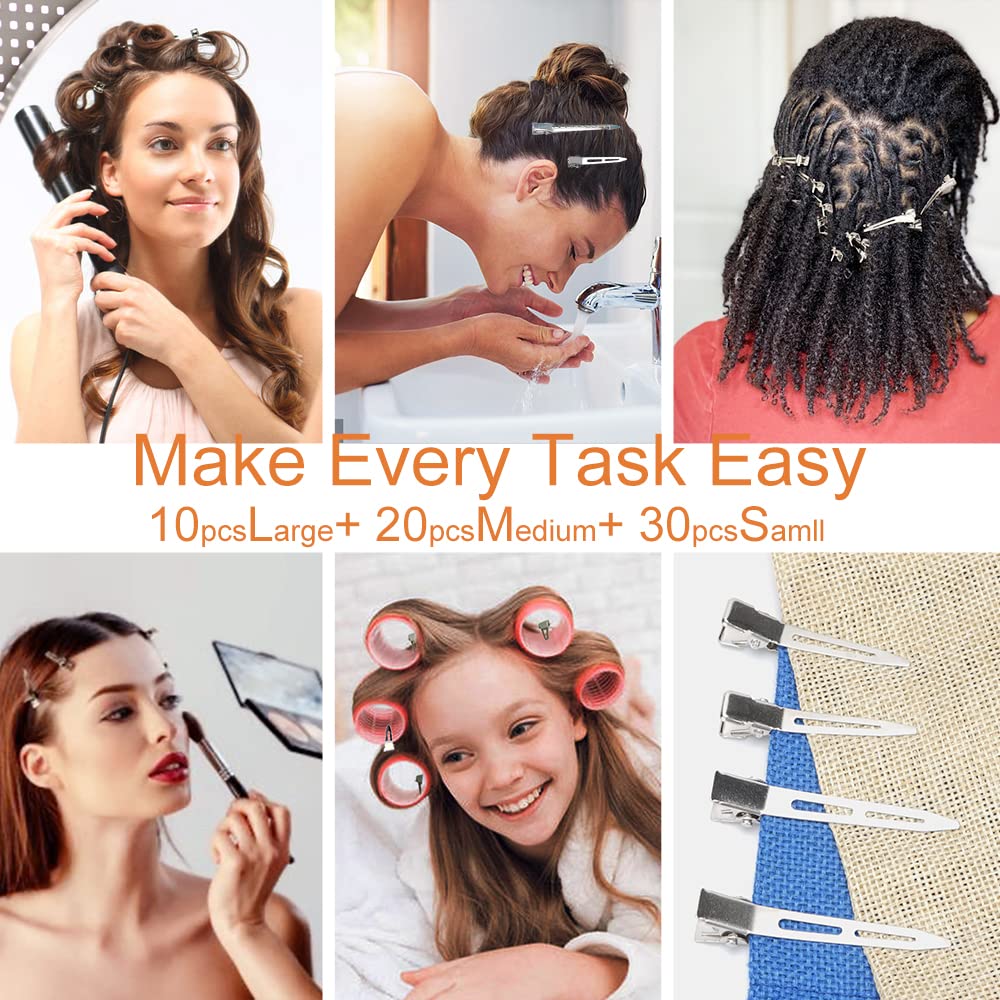 HiJeaton 60Pcs Metal Duck Billed Hair Clips for Women Styling Sectioning, Silver Hair Pins for Long Hair, Alligator Curl Loc Clips for Thick Hair