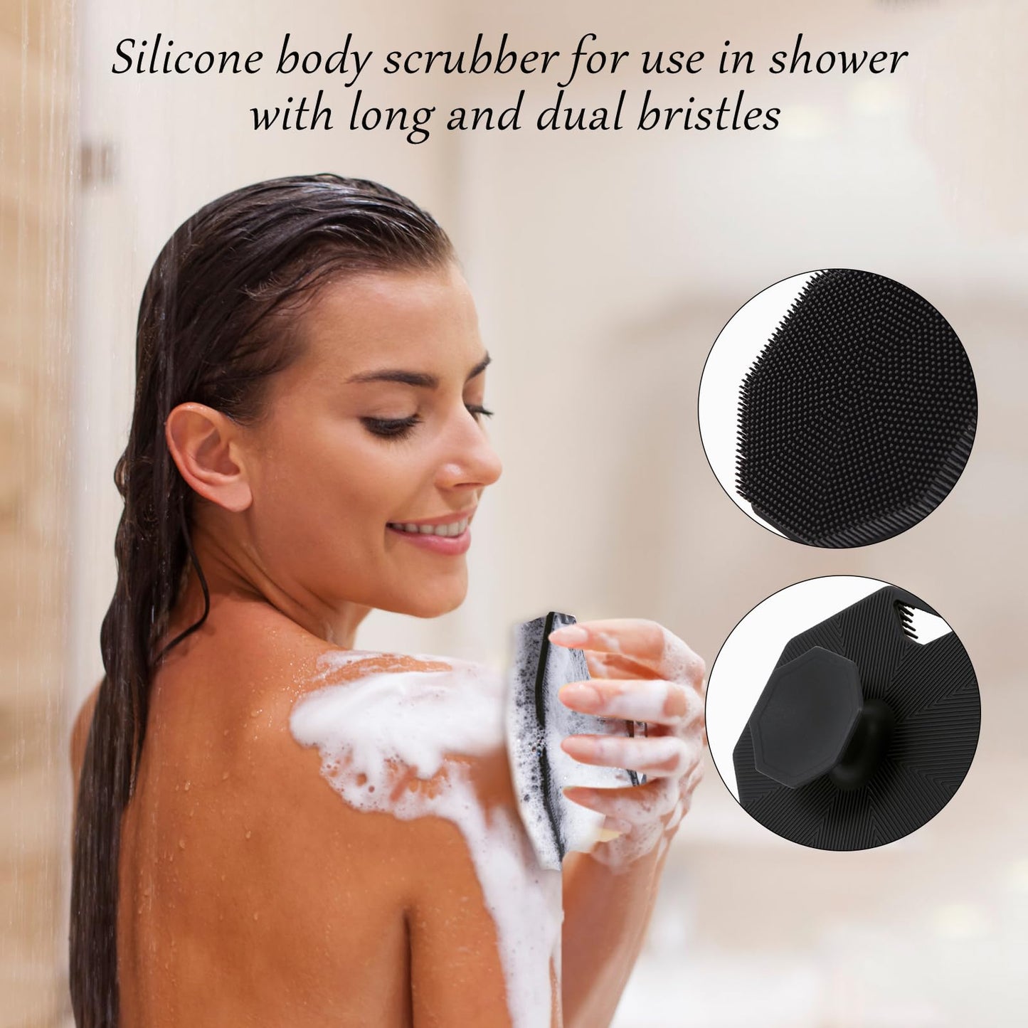 2Pack Silicone Body Scrubber, Qewro Body Buffer Exfoliating Brush with Silicone Loofah, Scalp Exfoliator Hair Shampoo Skin Cleaning Brush, Bath & Body