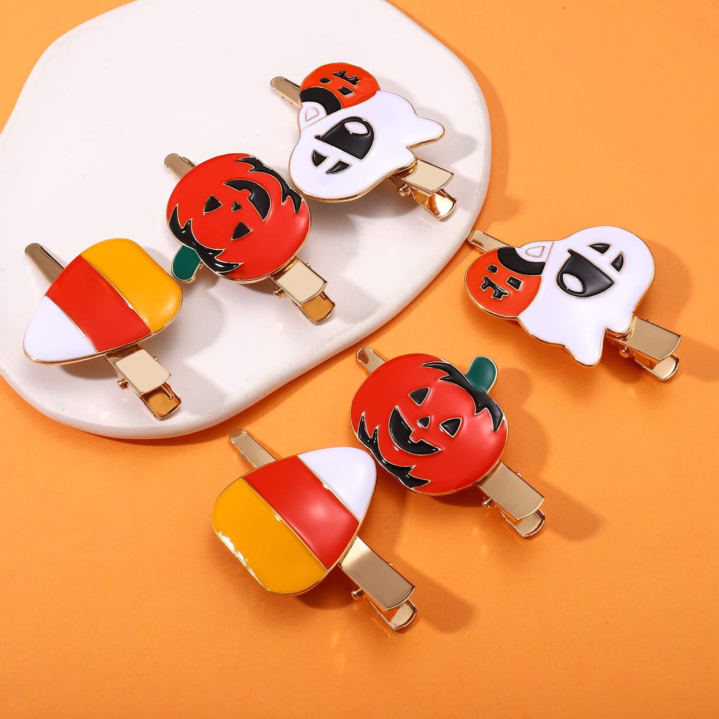 Boderier 6 Pack Halloween Hair Clips for Women Girls Halloween Headdress Candy Corn Pumpkin Ghost Hair Clips Party Costume Hair Accessories