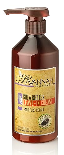 Savannah Hair Therapy Leave-In Cream with Shea Butter, Keratin & Silk Protein - Moisturizing & Anti-Frizz Treatment for Dry, Damaged or Color-Treated