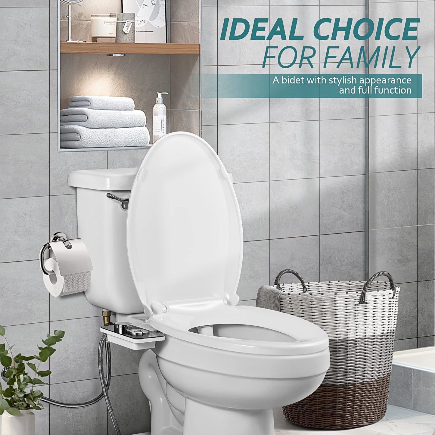 SAMODRA Non-Electric Bidet Attachment – Cold Water Toilet Seat with Pressure Control & Dual Self-Cleaning Nozzles, Black