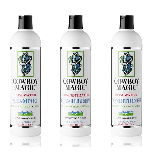 Cowboy Magic Shampoo + Conditioner + Detangler & Shine 16 Ounce each With Silk Panthenol and Honey Great For Horse, Humans, And Dogs Too Silky Coats