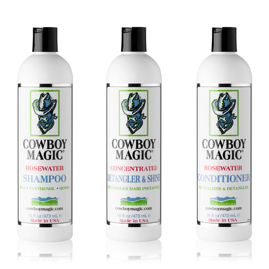 Cowboy Magic Shampoo + Conditioner + Detangler & Shine 16 Ounce each With Silk Panthenol and Honey Great For Horse, Humans, And Dogs Too Silky Coats Beauty & Personal Care Cowboy Magic