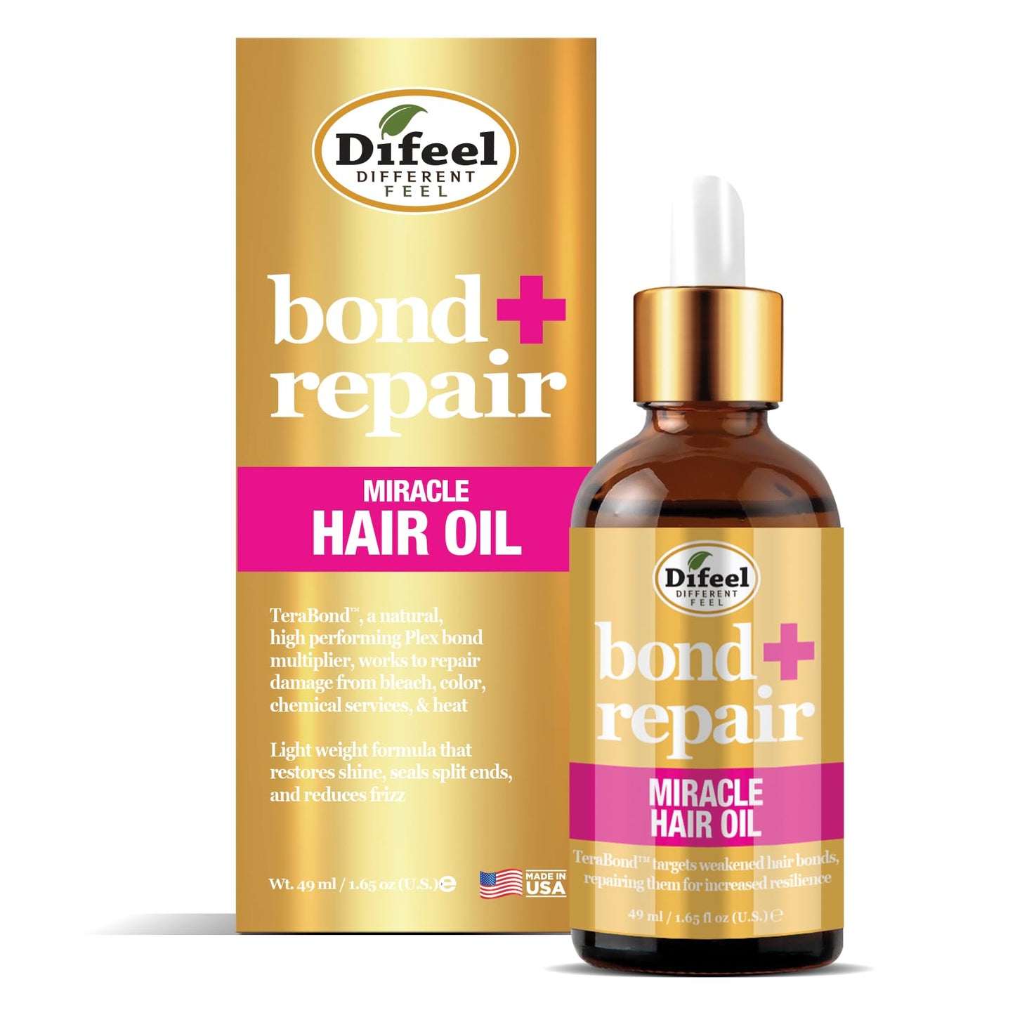 Difeel Bond & Repair Miracle Hair Oil 1.65 oz. - Deep Bond Restore Treatment Oil for Hair, Nourishing Oil Hair Treatment for Dry, Damaged Hair