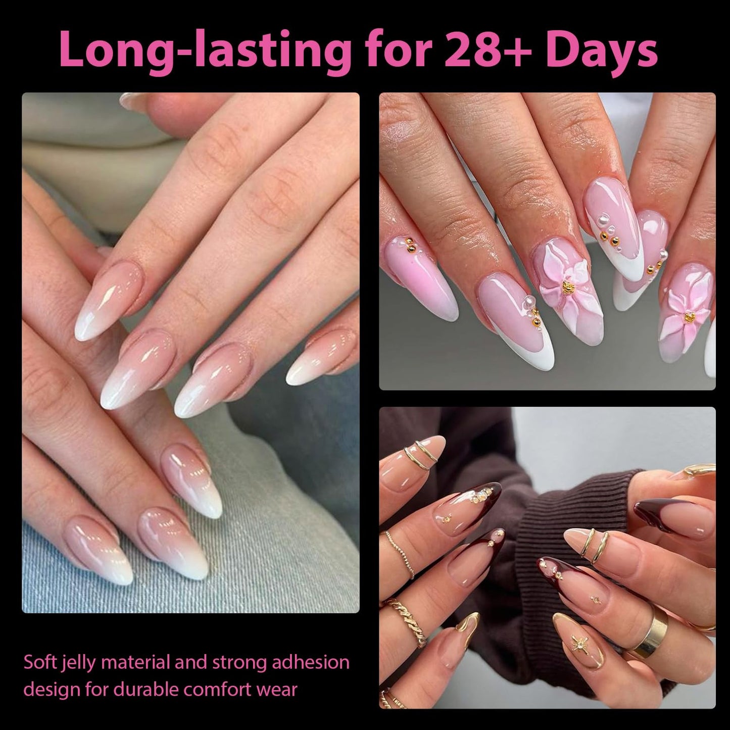 UNA GELLA Almond Gel Nail Tips, 504PCS Pre Etched Clear Fake Nails Tips Medium Almond Shape - 12 Sizes Full Cover Soft Acrylic Press On Nail