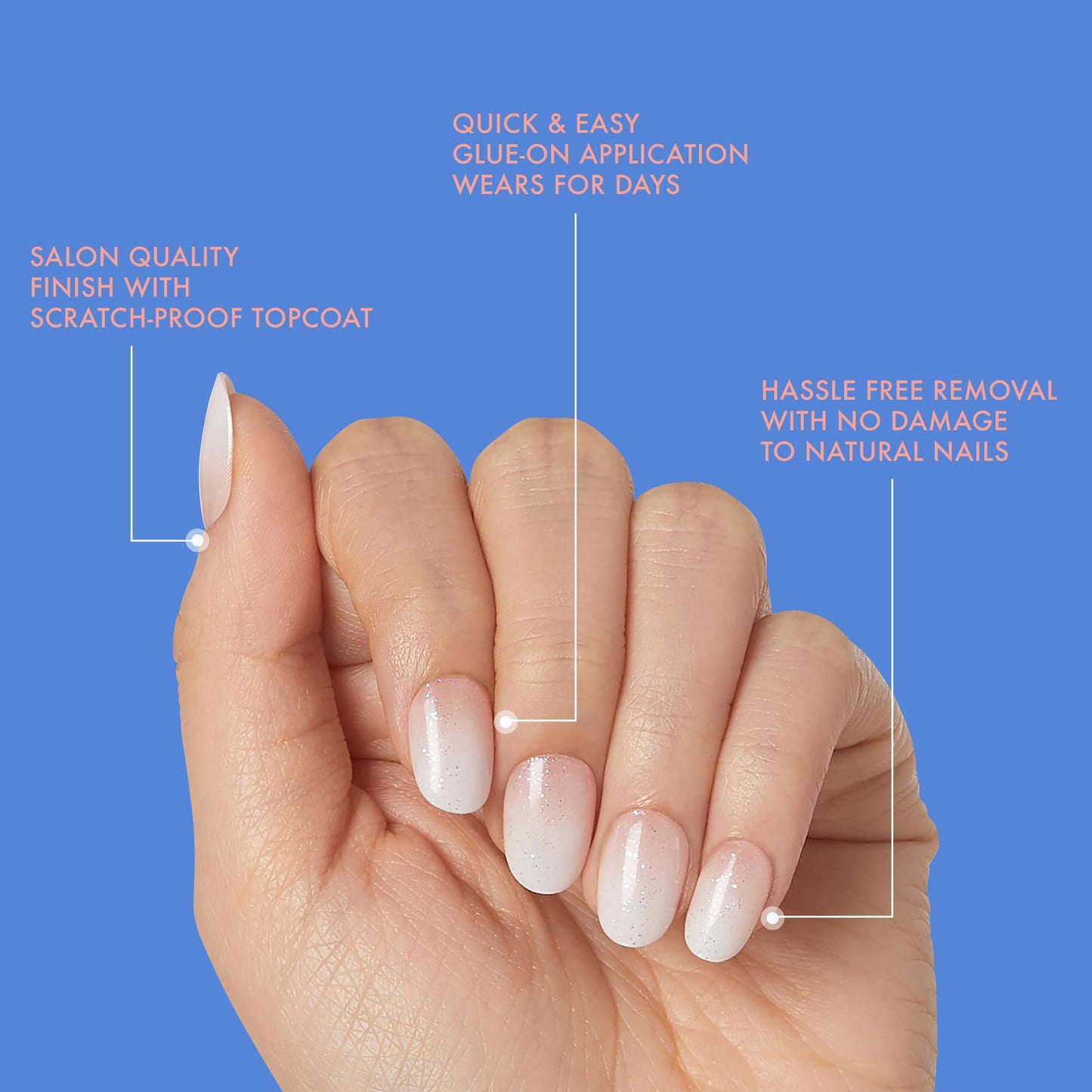 KISS Gel Fantasy, Press On Nails, Nail glue included, 'Diamonds 4 Me', Light Pink, Medium Size, Oval Shape, Includes 28 Nails, 2G Glue, 1 Manicure Beauty & Personal Care KISS