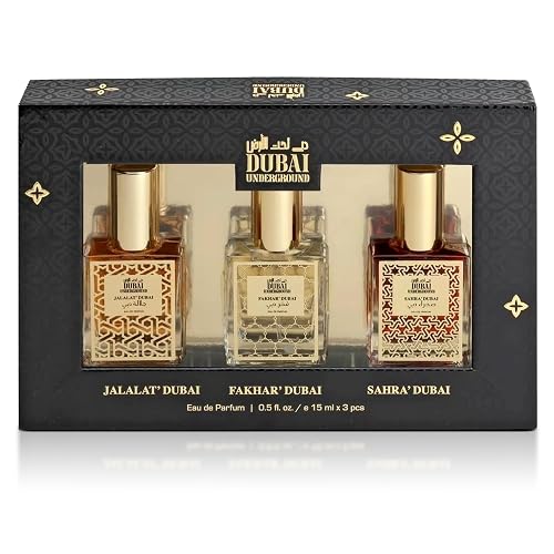 DUBAI UNDERGROUND 3PC Mini EDP Arabic Fragrance Collection | Unisex Discovery Set | Jalalat, Fakhar, Sahra | Luxurious Arabian Perfume Gift | Rare