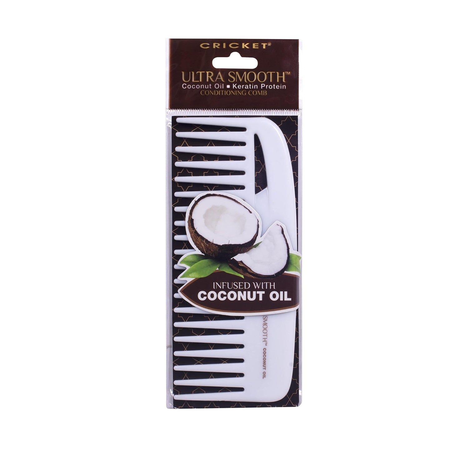Cricket Ultra Smooth Coconut Conditioning Comb - Infused with Coconut Oil & Keratin for Frizz-Free Shine and Hydration, Ideal for Mid-Length, Thick
