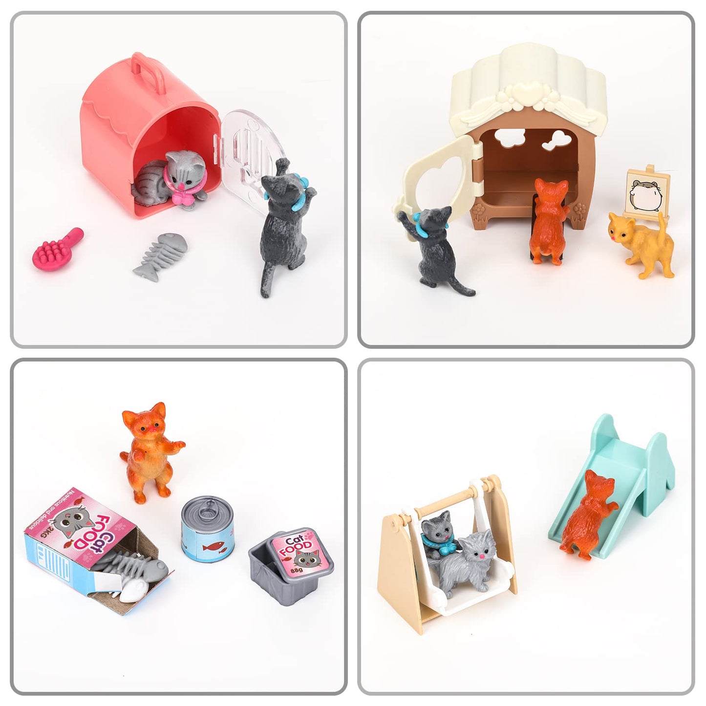 TQQFUN 43-Piece Cat Figurine Playset - Realistic Pet Care Center Role Play Toys for Kids, Toddlers, Boys and Girls