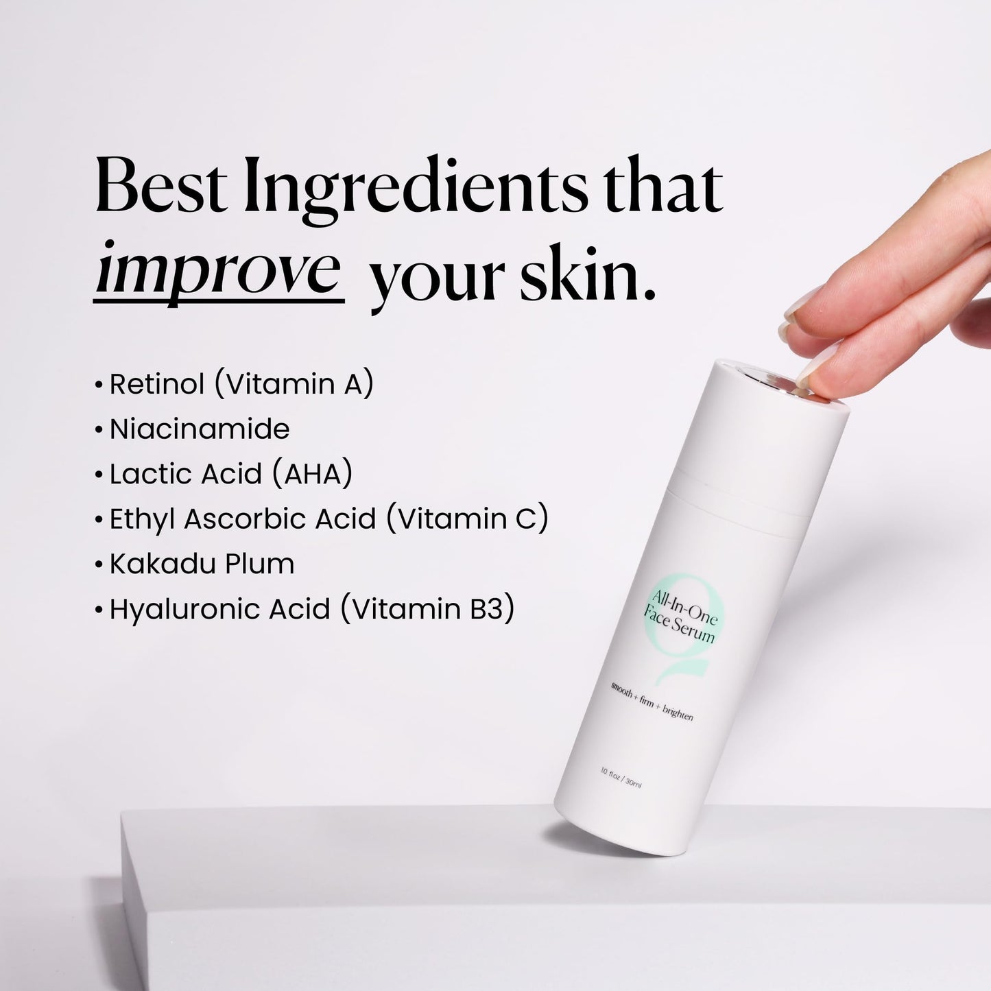 Qure All In One Hyaluronic Acid Serum for Face, Facial Serum With Niacinamides, Retinol, Lactic & Mandelic Acid, Bakuchiol, Peptides & Vitamin C