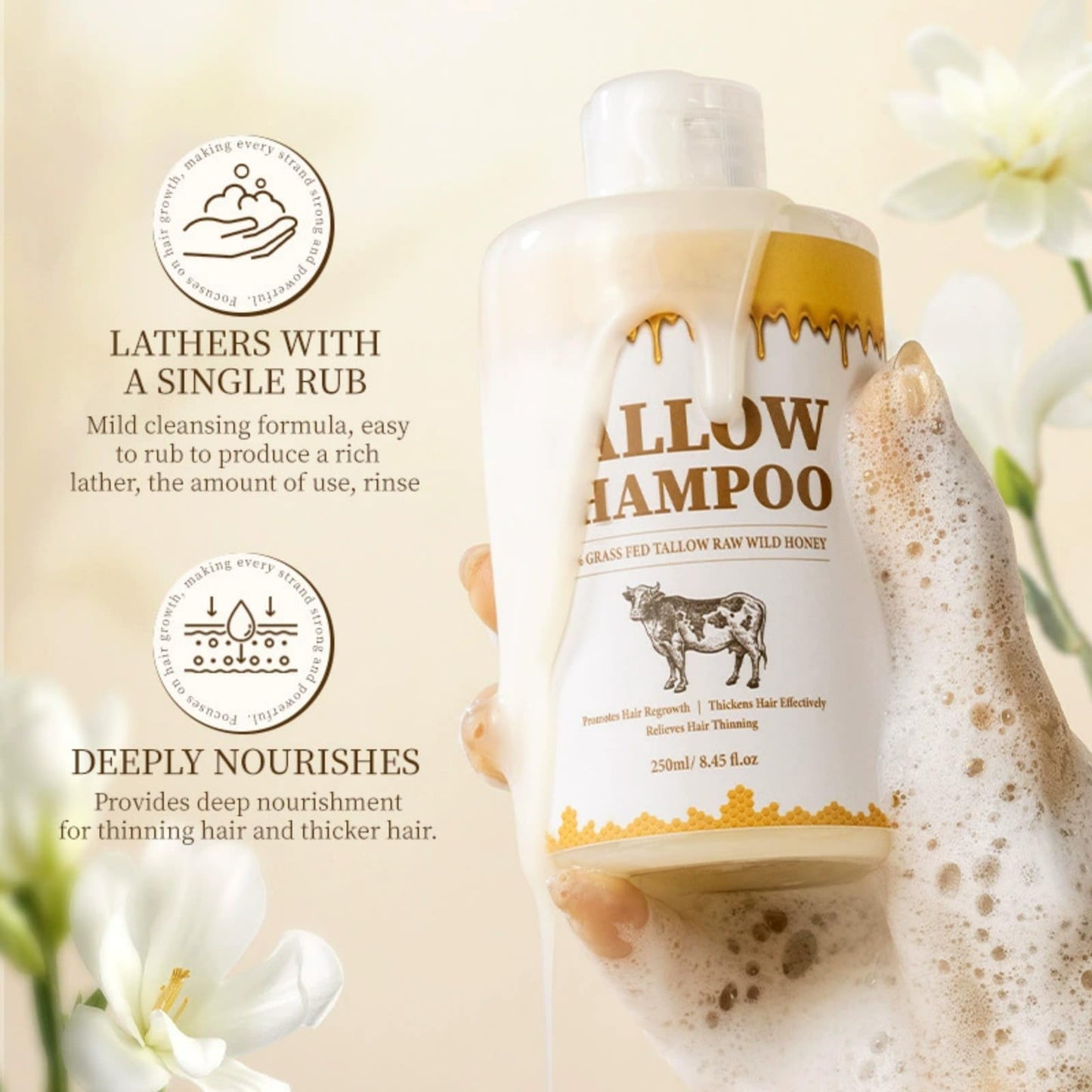 Tallow Shampoo and Conditioner Set, Natural Tallow Hair Care Kit for All Hair Types, Deeply Cleanse & Moisturize Control Oil Smooth Frizz Strengthen