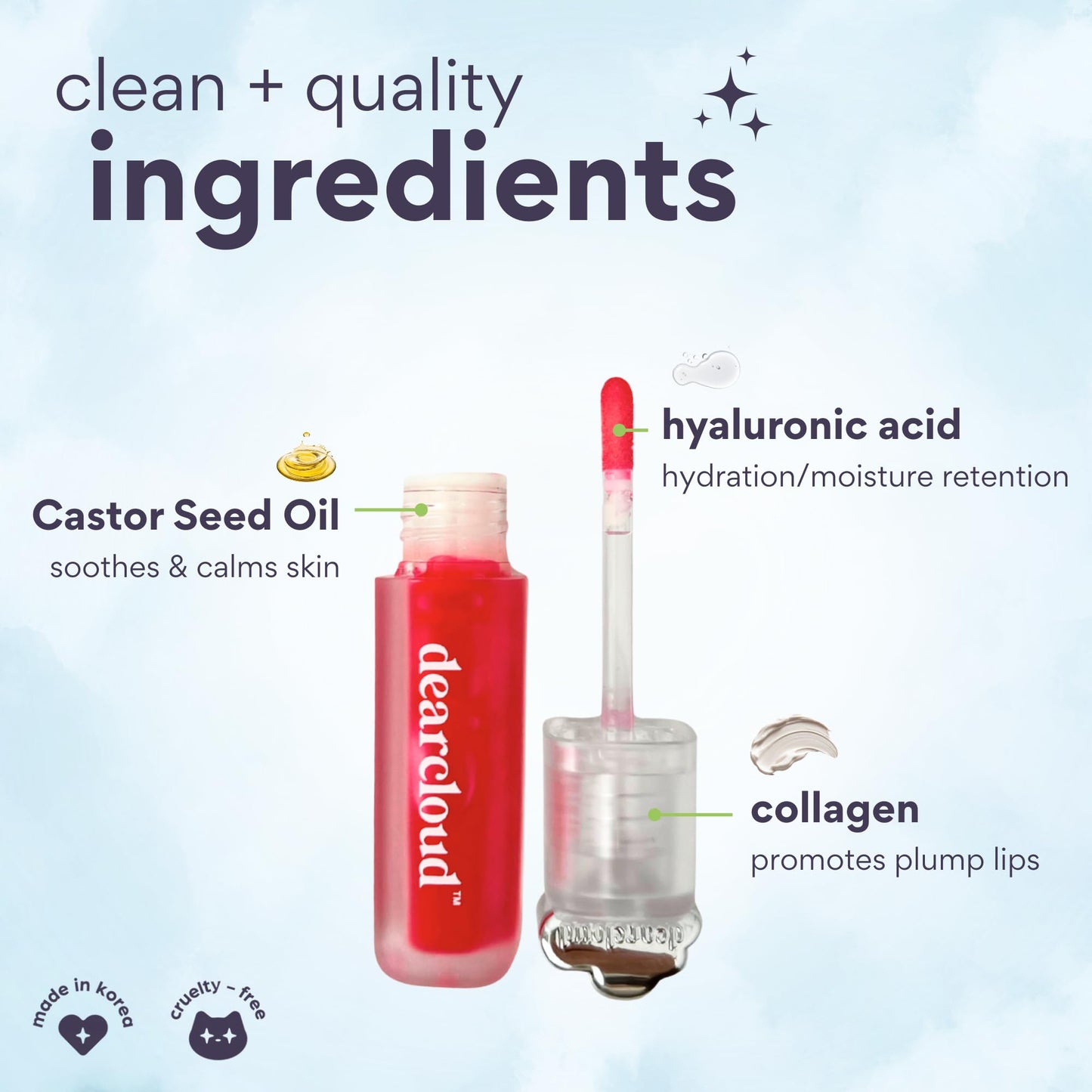 dearcloud Jelly Wave Lush Lip Oil - Tinted Lip Gloss and Lip Gloss for Women - Korean skincare essential - Lip Oil for Women with Collagen - Fairy